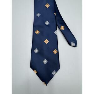 Vintage Johnny Carson Necktie Blue W/ Floral Geometric Designs 54” Total Length